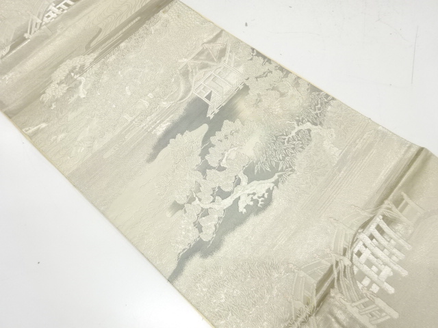 JAPANESE KIMONO / ANTIQUE FUKURO OBI / SILK / PLATINUM FOIL / WOVEN SCENERY